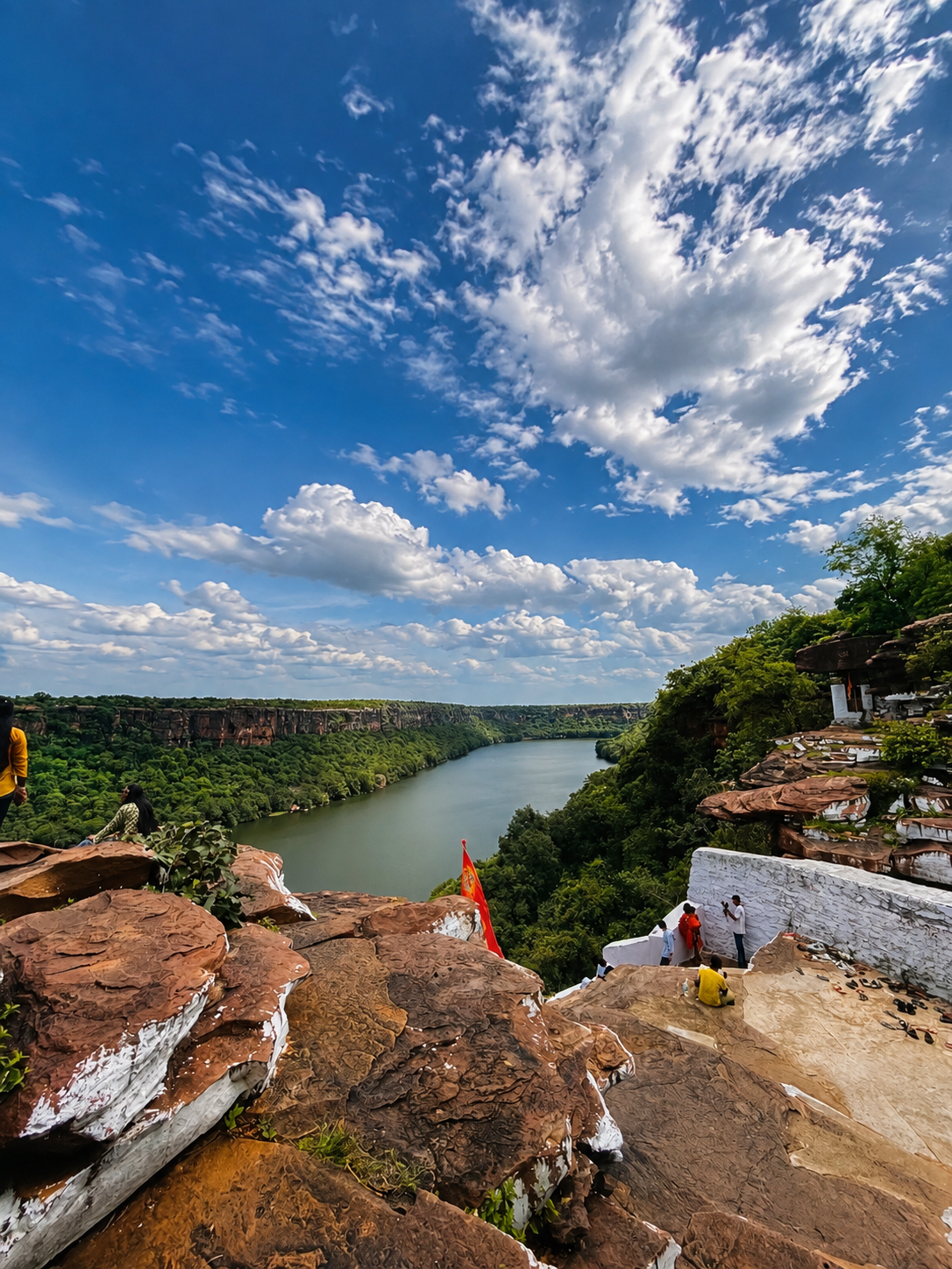 Sunrise mist over the Chambal river gorge at Garadia Mahadev